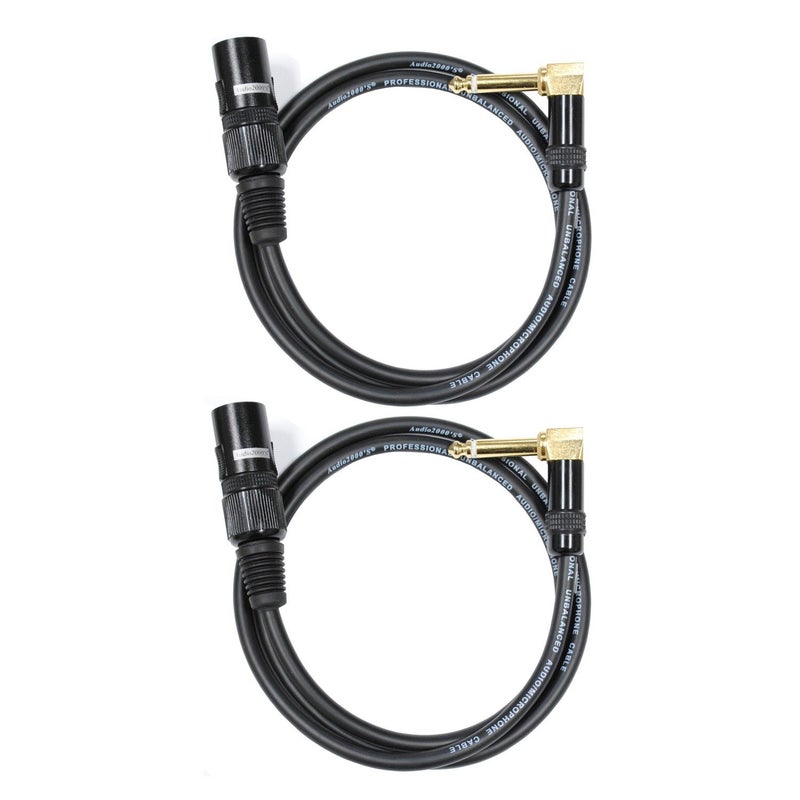 AUDIO 2000'S Audio2000's C17003P2 3 Ft 1/4" TS Right Angle to XLR Male Cable (2 Pack) - Image 1